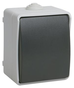 Выключатель одноклавишный серый, черный IP54 ФОРС IEK
